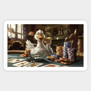 Crazy duck is playing poker and eating sandwich Sticker